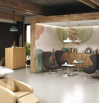 Högklassig receptionsdisk i ljusbrun trämelamin - Oke 5BR