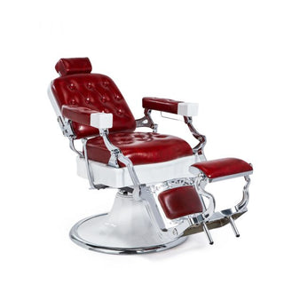 Vintage-röd-barberstol-lutad